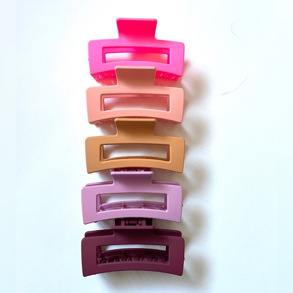 Accessories - 5 pack rectangle hair claw clips purple pink